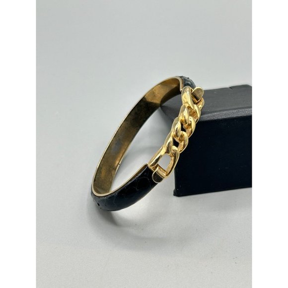 Vintage Snakeskin Black Bracelet Gold Plated Chain Style 80s 90s Costume Jewelry - Picture 7 of 8